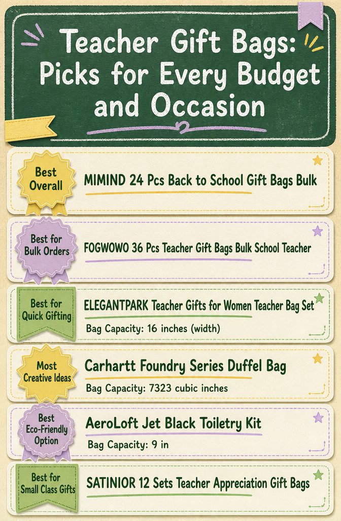 An infographic comparing different teacher gift bags with pack counts
